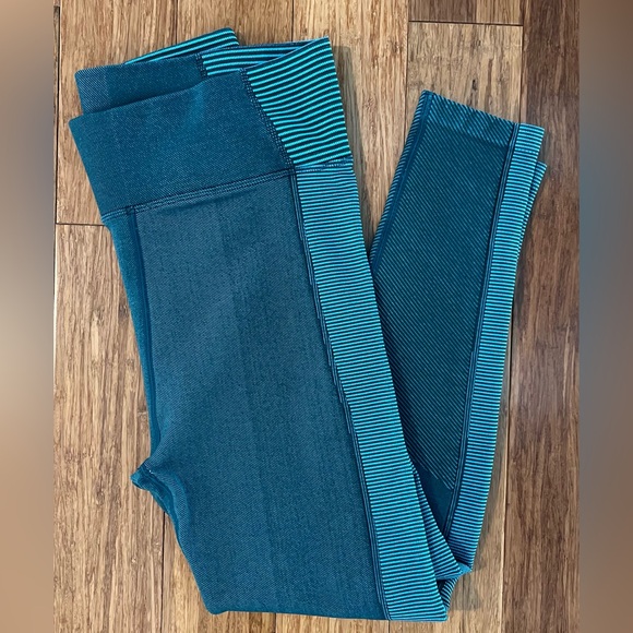 Aerie Offline Leggings Womens Size Large Teal Athletic Pants high waist 7/8.1020 - Picture 1 of 4